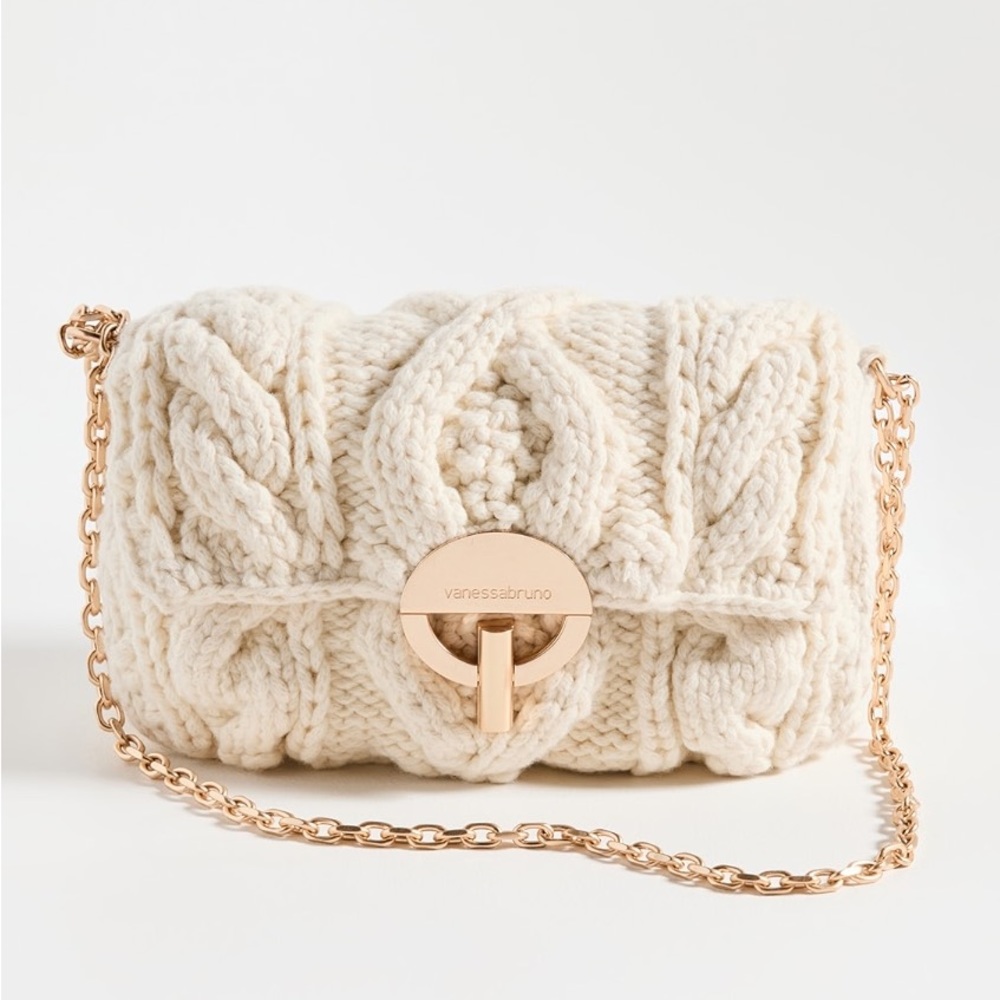 Vanessa Bruno Cableknit Moon PM Bag cream with gold hardware crossbody bag purse